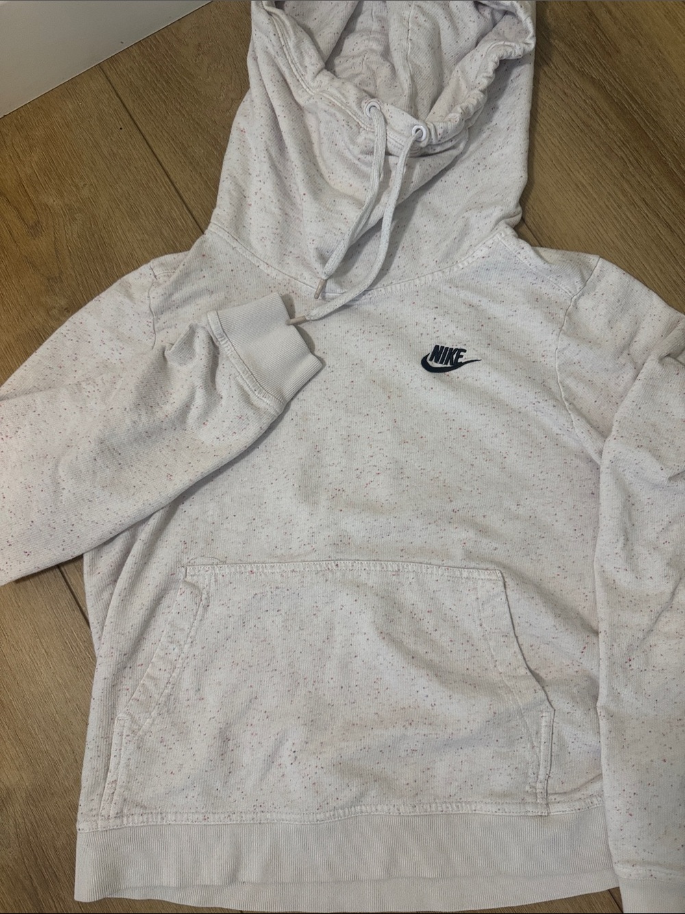 Nike Women’s Ivory Speckled Pullover Hoodie with Black Logo